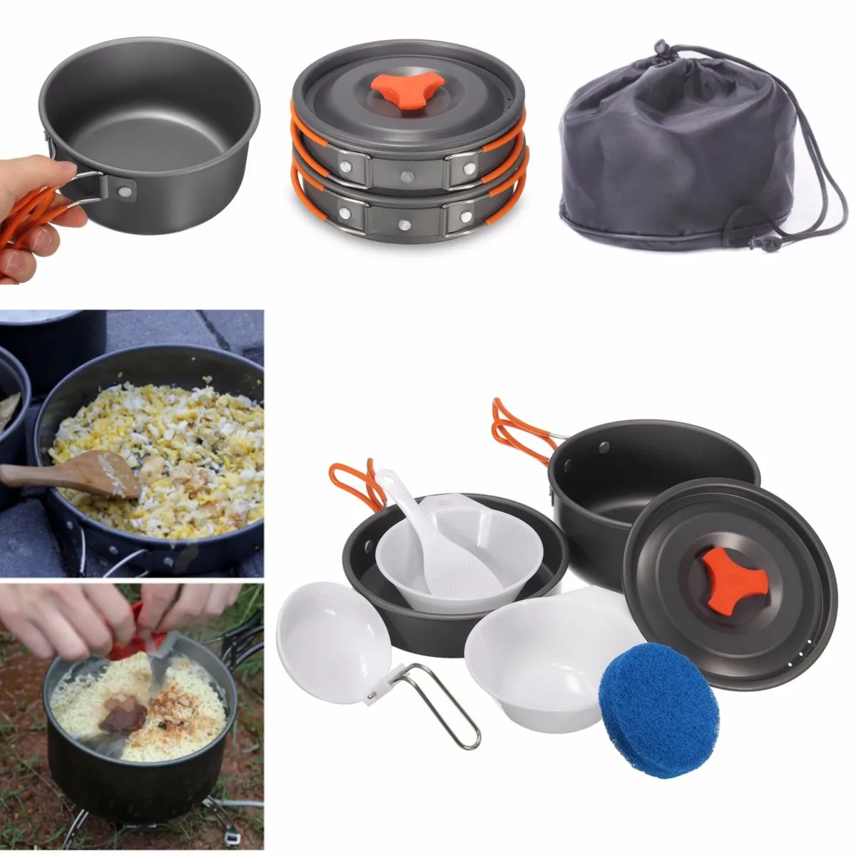 

8Pcs Portable Outdoor Cooking Set Camping Hiking Cookware Picnic Bowl Pot Pan outdoor tableware