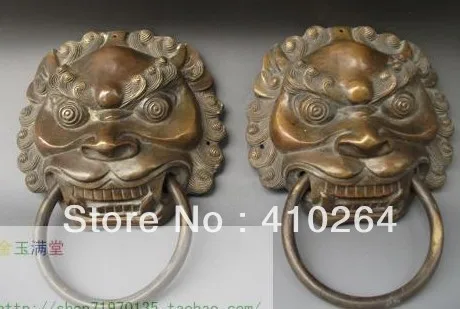 

Shipping Rare, Chinese Bronze carved Knocker ' Lion ' pair Statue