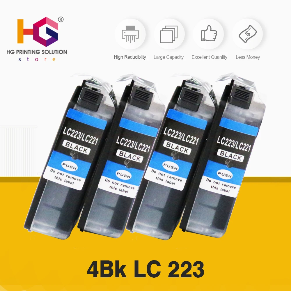 

4pcs LC223 black Cartridge Replacement for Brother LC223 LC 223 Ink Cartridge for DCP-J4120DW MFC-J4420DW/J4620DW 4625DW 5320DW