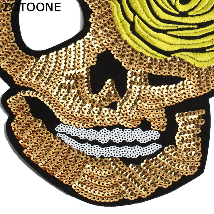 ZOTOONE Золотой сахарный череп блестки Большие Патчи для одежды DIY Панк Цветок пришить на вышивку патчи для куртки Аппликация значок
