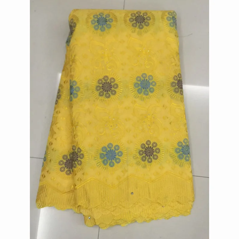 STYLISH Cheapest Yellow 100% Cotton Fabric 2018 Swiss Lace With Rhinestones in Switzerland Dubai Style | Дом и сад