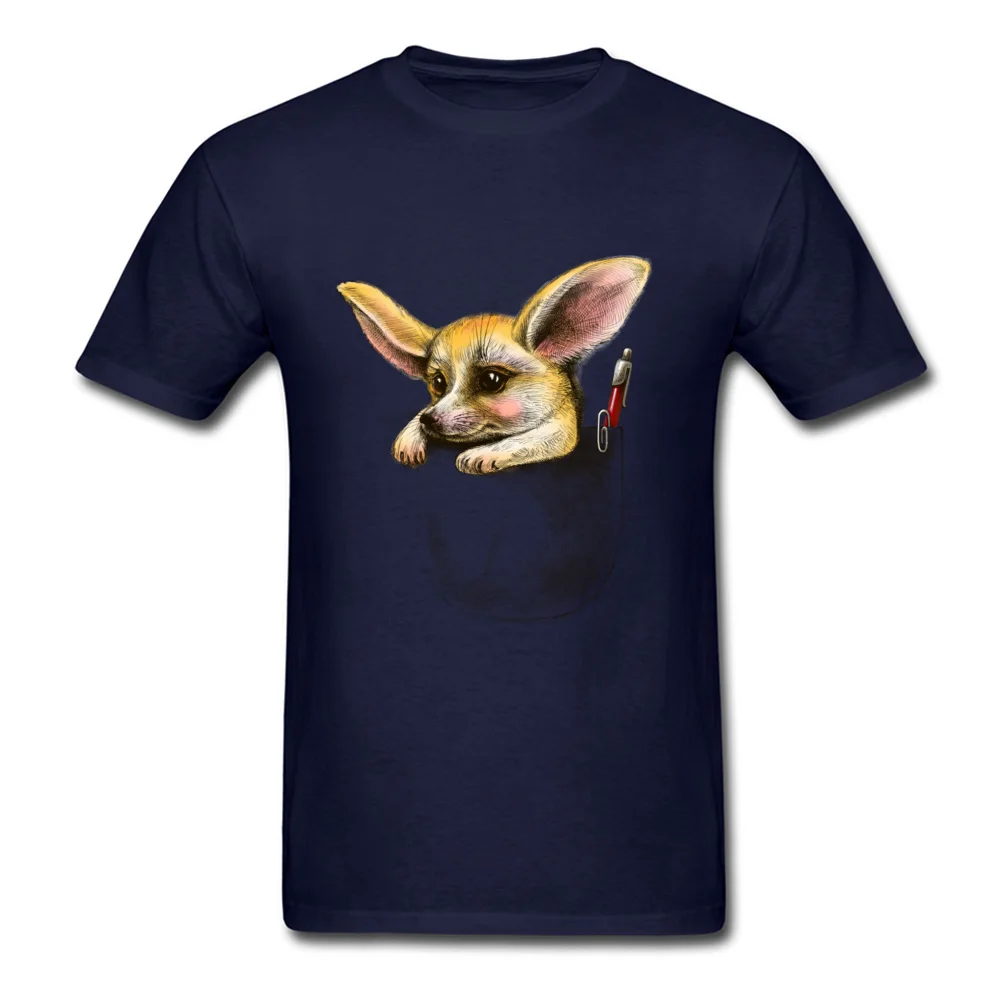 Pocket fennec fox Rife Slim Fit T Shirts Round Neck Cotton Fabric Short Sleeve Tops Shirts for Men Clothing Shirt Summer Pocket fennec fox navy