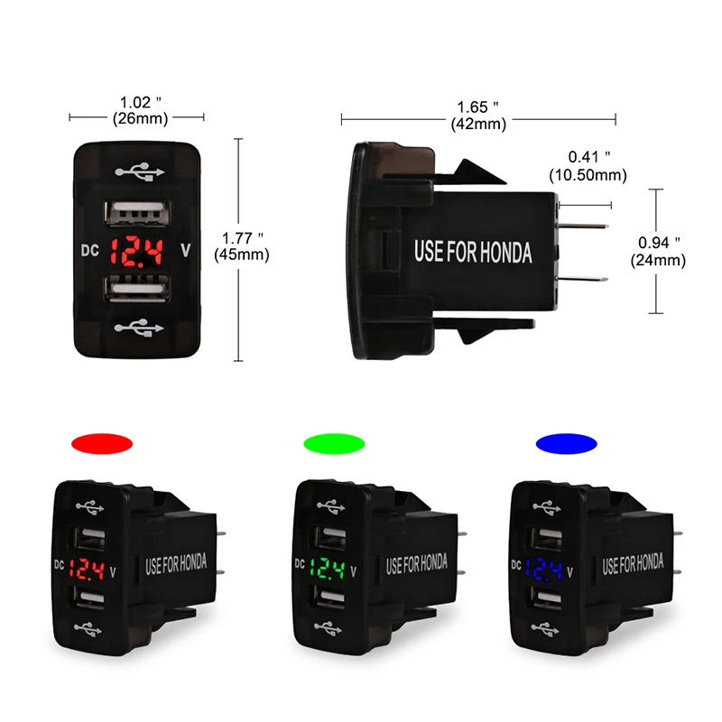  Urbanroad DC 12-24V Dual USB Port Car Charger Cigarette Lighter Socket Power Adapter with LED Digit