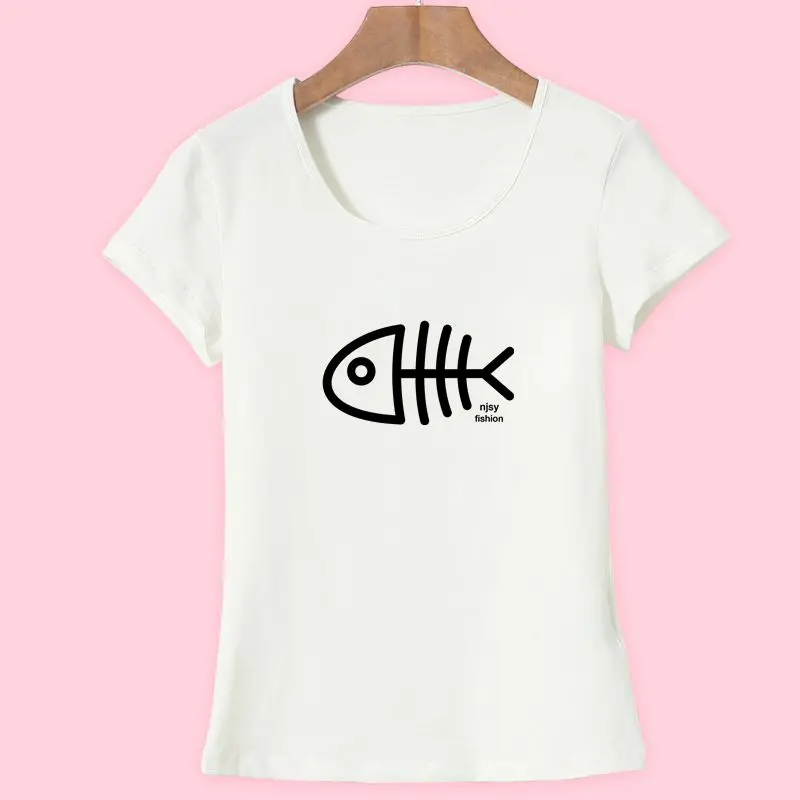 2017 Summer Women T-Shirt Female Fashion Cotton T Shirt big Size Short Sleeve Women Tops with 3D Printing Fish Bones HH051