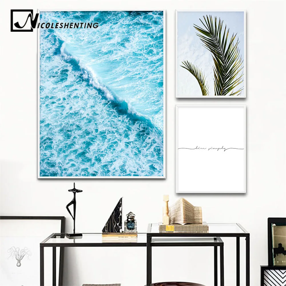 

Scandinavian Sea Waves Wall Art Canvas Painting Leaf Ocean Seascape Nordic Posters and Prints Decorative Picture Home Decoration