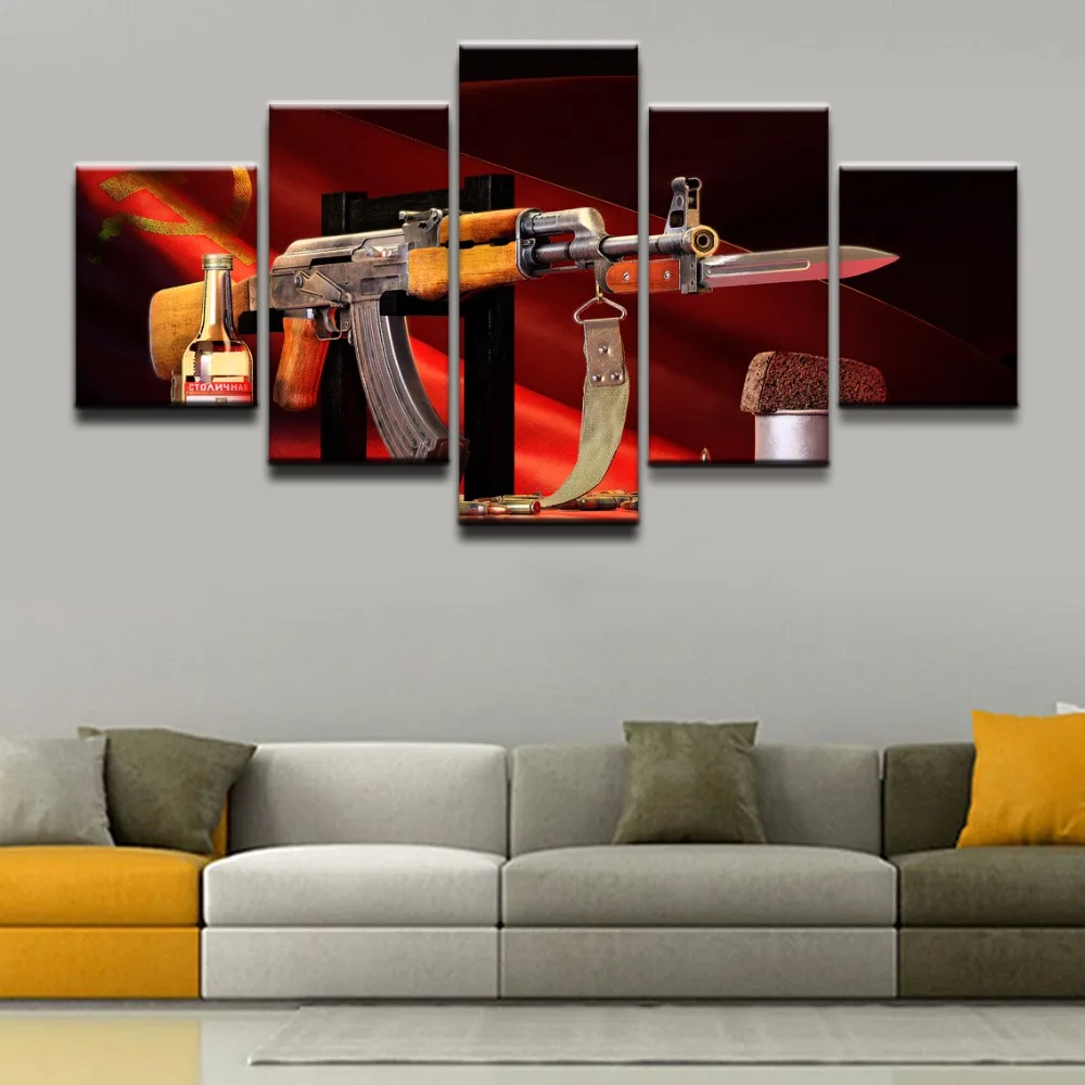 

Modern Canvas Painting Modular Poster 5 Piece Wall Art Weapons AK-47 Home Decor For Living Room Printed Pictures Cuadros Artwork