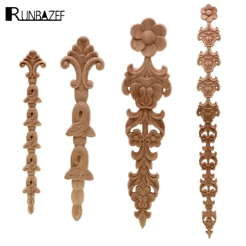 

RUNBAZEF New Arrival Vintage 1pc Wood Carved Corner Onlay Applique Unpainted Cabinet Decorative Figurines Wooden Miniature