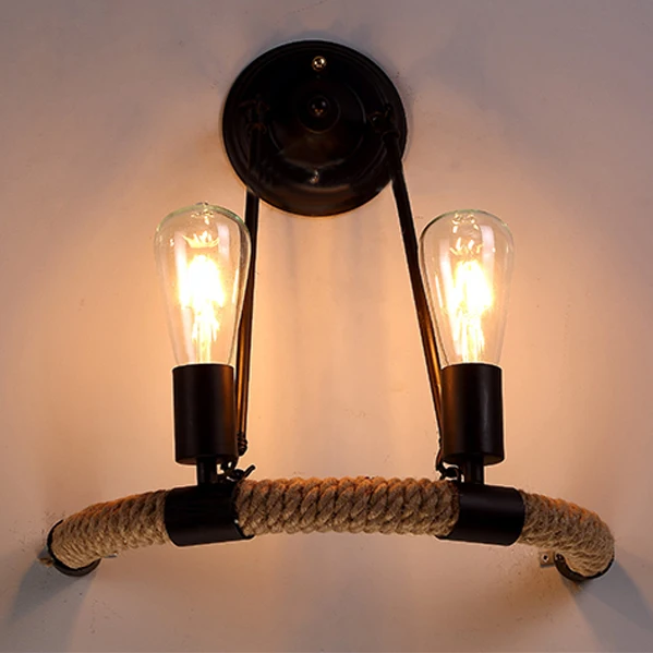 Loft Vintage Braided Hemp Rope Wall Lamps Hand Woven Rope Lamp Wall
