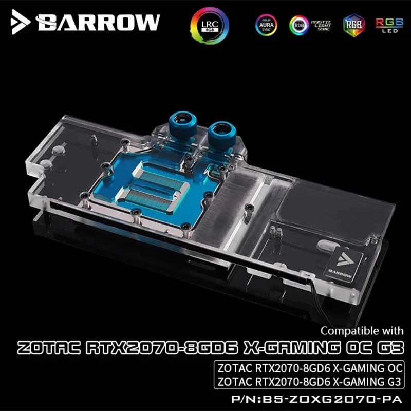 

Barrow GPU Water Block for ZOTAC RTX2080 8GD6 Extreme PLUS OC8 Full Cover Graphics Card water cooler 5V(RBW)