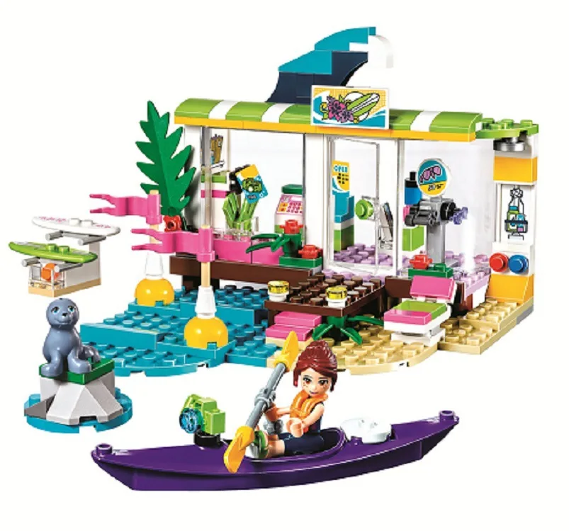 10757 188 шт. Filles Amis Coeur Lac surf magasin блоков де строительства служащим Briques Jouets pour Enfants