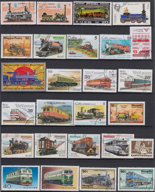 50 шт./лот железнодорожные поезда все разные из многих стран нет повторения неиспользованные почтовые марки для сбора
