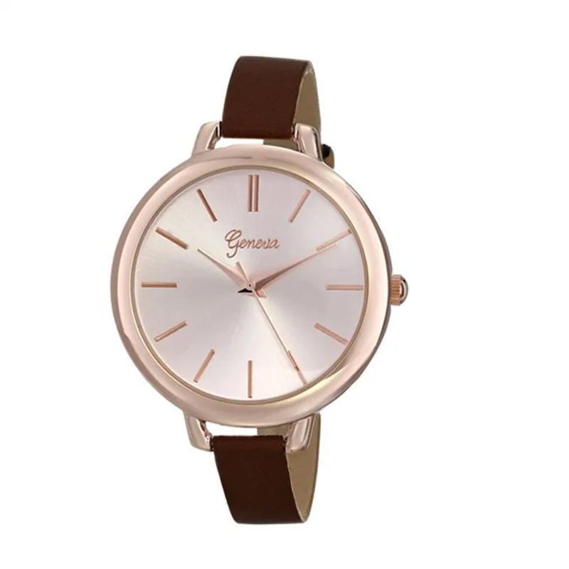 Image Top Brand Simple Clock Geneva Vogue Women Girl Geneva Narrow Leather Strap Analog Dial Wrist Watch Relojes Mujer Fast Shipping