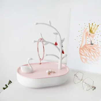 

Plastic Makeup Organizer swan lake Design Jewelry Box Creative Cosmetic Organizer Ring Lipstick Rack Necklace Display Organizer