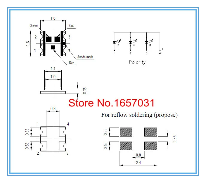 1000 шт./лот BGR SMD 0603 RGB общий анодный светодиод 0606 светодиодный Диод 4 корзины Размер: