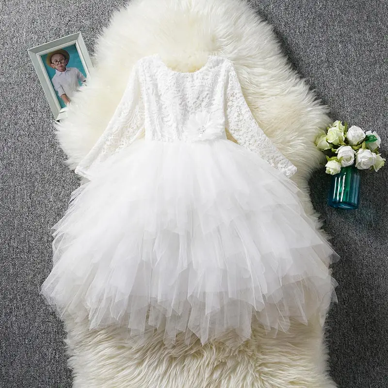 Нарядное детское платье с фатиновой юбкой для девочек; летняя одежда; бальное платье-пачка; Детские платья принцессы с цветочным узором для девочек; костюмы для свадебной вечеринки - Цвет: White