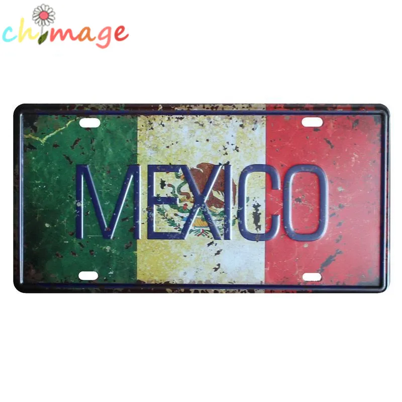 MEXICO FLAG License CAR PLATE Vintage Tin Sign Bar pub MEXICO FLAG License CAR PLATE Vintage Tin Sign Bar pub