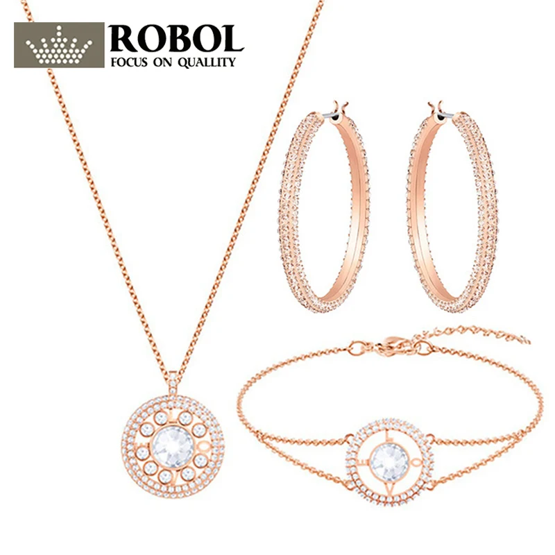

ROBOL Pink pendant, white, rose gold Stone pierced earrings, pink and rose gold Woman gift Valentine's Day exclusive