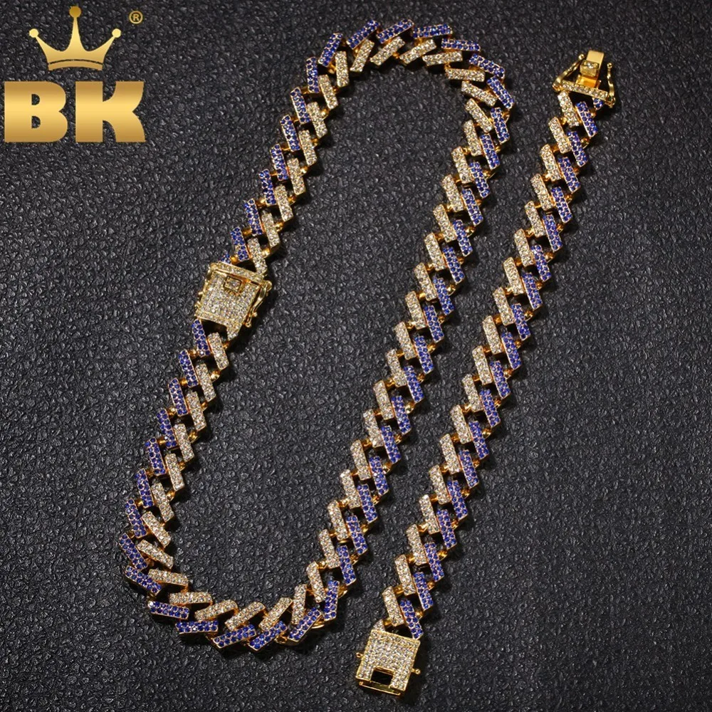 Baratos El BLING KING NE + BA joyería de moda collares y pulseras 15mm de moda helado de 2 filas de puntas cubanas cadenas de eslabones para hombres y mujeres