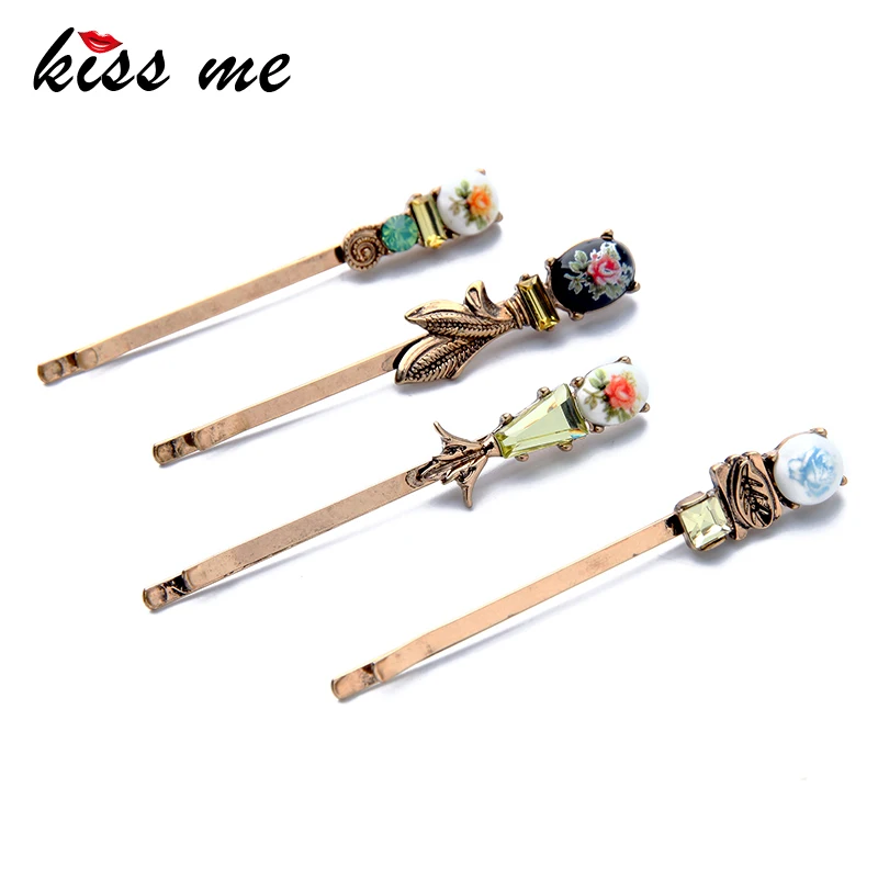 

KISS ME 4PCS/SET Personality Geometric Flowers Barrettes 2017 New Design Women Hair Jewelry Accessories