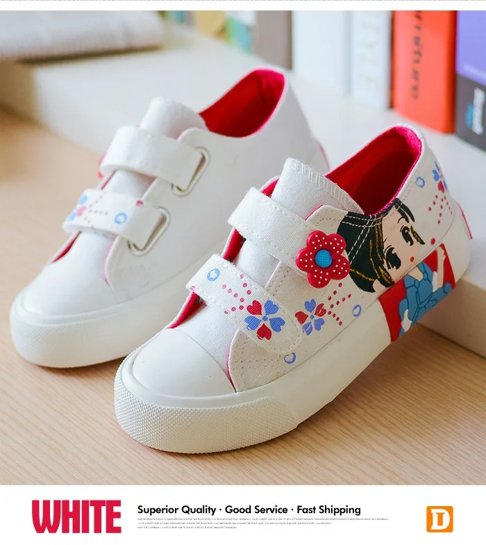 2016 New  Fashion Princess Girls Shoes Canvas Rubber Children Shoes Autumn Spring Pink Rose White Cute Cartoon Girls Sneakers 462s (5)