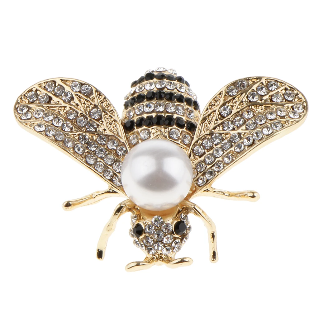 Handmade Pearl Rhinestone Honeybee Brooch Insect Lapel Pin Boutonniere Pendant Lapel Scarf Pin