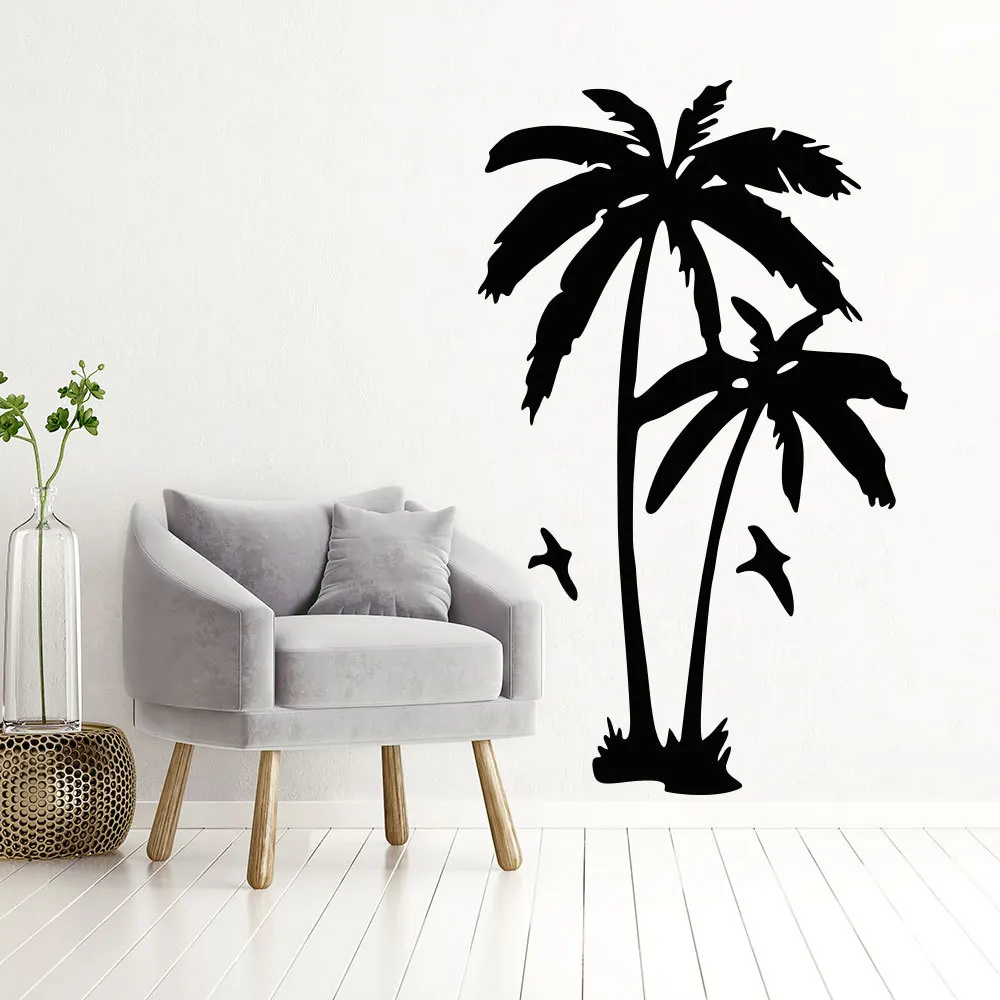 

Palm Tree Vinyl Wall Sticker Sea Beach Style Home Decoration Palm Trees With Seagull Wall Decal Summer Tree Vinyl Mural AC253