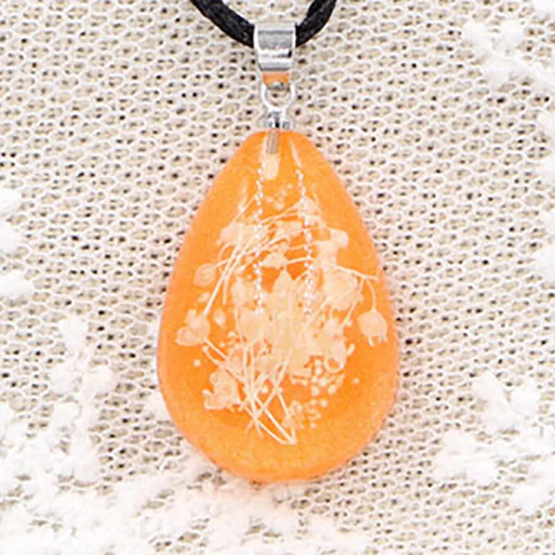 Женское Ожерелье прессованный высушенный цветок хрустальный стеклянный шар Подвеска Шарм Модный натуральный Вишневый прозрачный счастливый стеклянный шар - Окраска металла: Orange