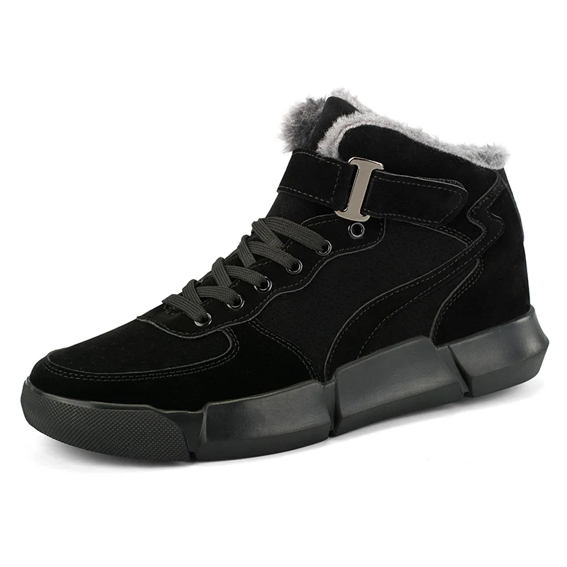 

Winter Fur Warm Snow Boots For Men Sneakers Male Cow Suede Leather Black Suede High Quality Fashion Sneakers