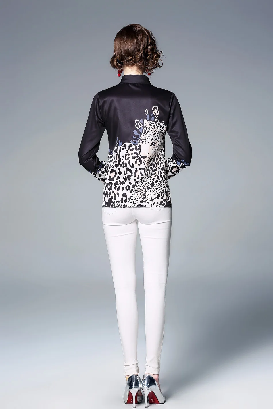 H Han queen элегантный топ с принтом для женщин Новая мода Широкие рубашки с отложным воротником со стойкой леопардовая офисная одежда OL блузки Femininas