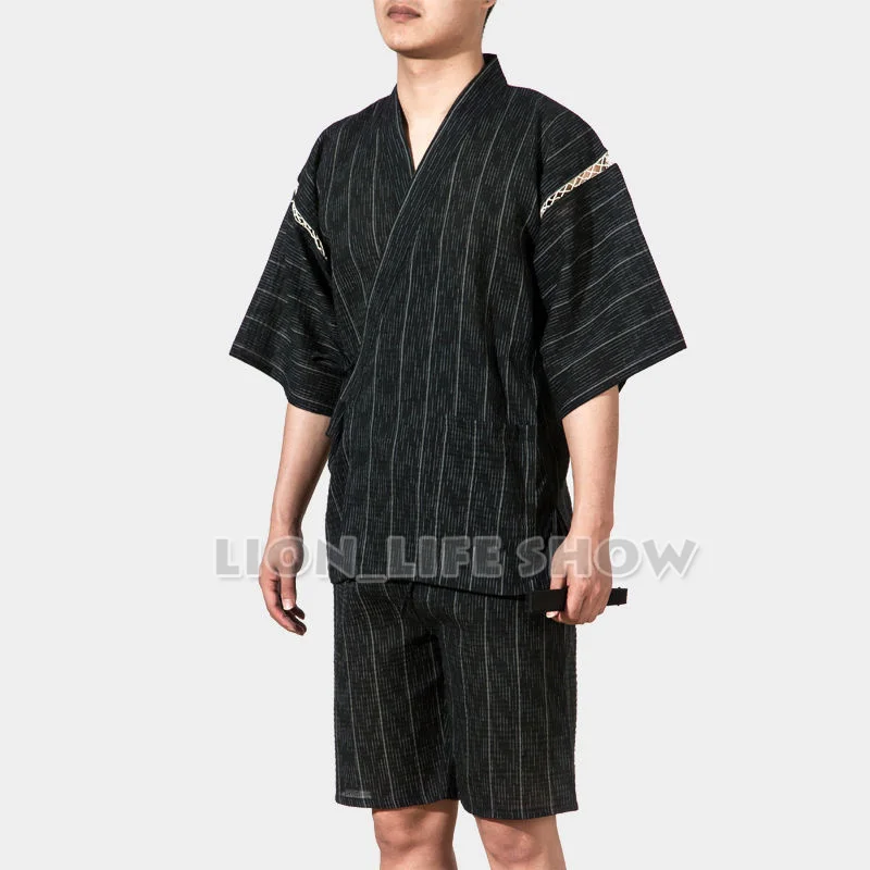 Летние мужские японские кимоно Jinbei с коротким рукавом 2 шт Набор пижамы Домашняя одежда - Цвет: 6