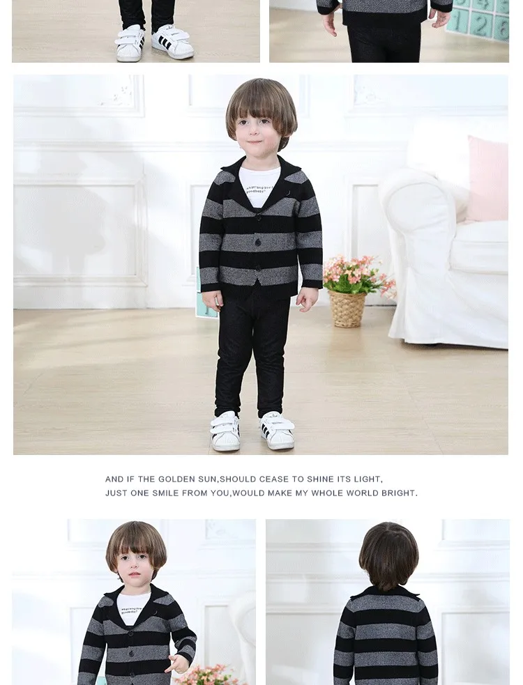 Весенне-осенний хлопковый свитер для маленьких мальчиков, свитер для малышей, одежда для маленьких девочек, вязаные топы для малышей, верхняя одежда для детей, полосатая пуговица