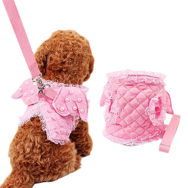 Lovely Lace Pearl Angel Wings Cat Dog Pet Safety Walking Lead Leash Costume Rope in Leashes