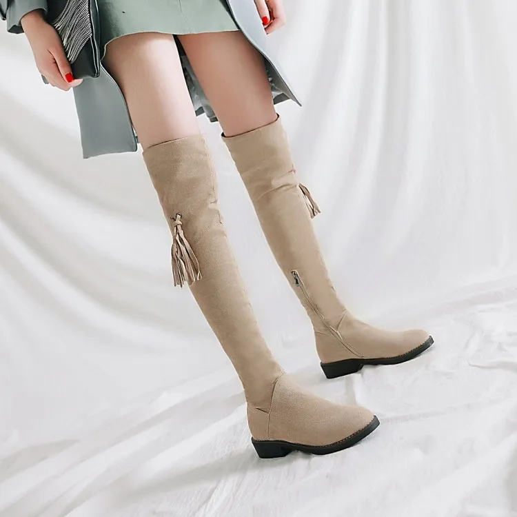 Big Size 9 10 11 12 thigh high boots knee high boots over the knee boots women ladies boots Tassel pendant side zipper