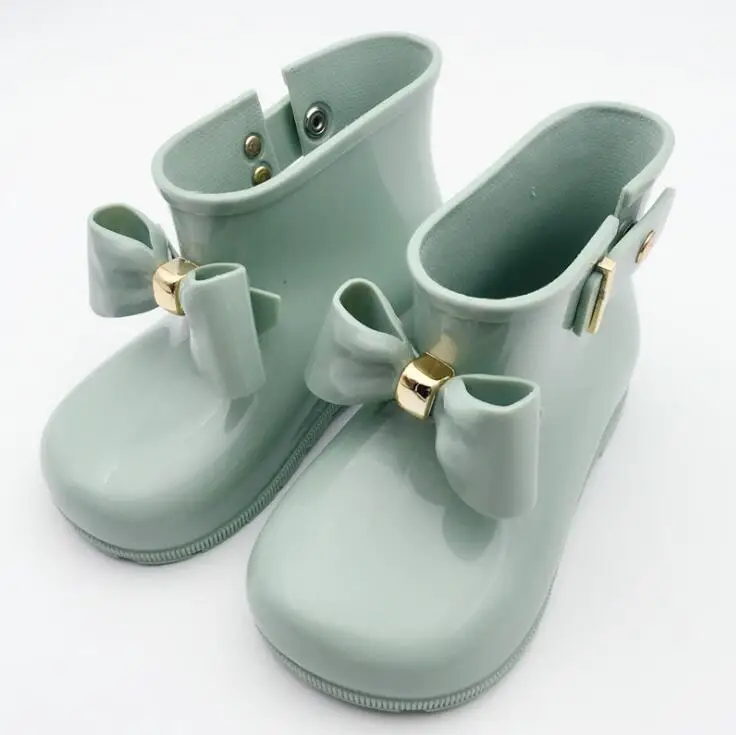 Непромокаемые сапоги для маленьких девочек; нескользящие водонепроницаемые теплые красивые резиновые сапоги с бантом; резиновая обувь принцессы; прозрачная обувь для малышей