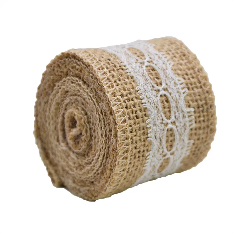 2 м/roll натуральный джут, джутовая ткань, мешочная ткань лента с хлопковая кружевная отделка ткань для DIY Вышивание Свадебные украшения интимные аксессуары