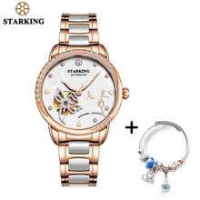STARKING роскошные часы механические для женщин Скелет автоматические часы розовое золото женские наручные часы браслет набор Relogio Feminino