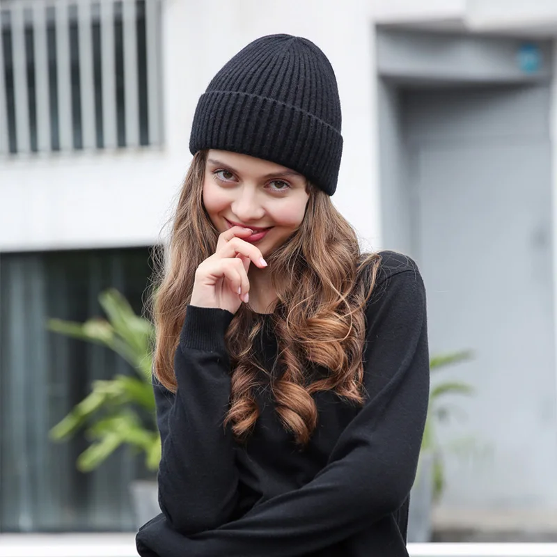 Beanie Men Winter Knit Hat Women Warm Angora Ski Accessory Brim Soft Casual Stretchy Outdoor Headwear (13)