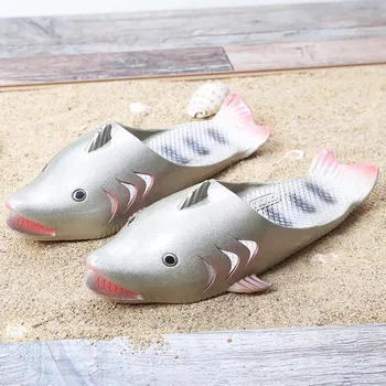

Shark Fashion Women Summer Flat Slippers Strange Tide Fish Mouth Female Slides Parent-child Children Outdoor Slippers