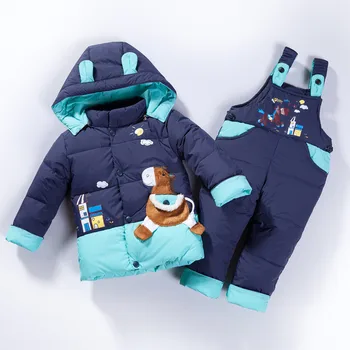 

Winter Children Down Ski Suit Baby Animal Horse Overalls Girls Boys Warm Snowsuit Kids Hooded Coats Jackets+Bib Pants Set P122
