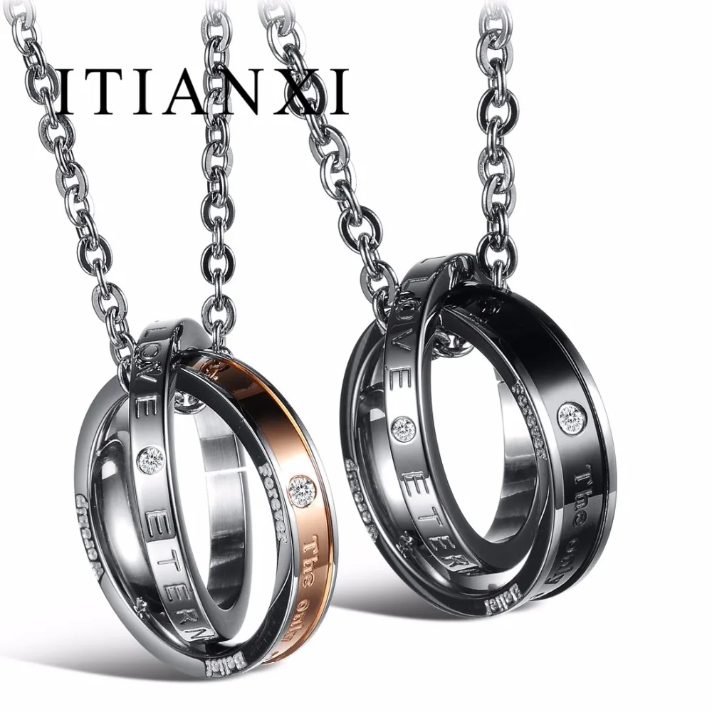 ITIANXI Fashion Simple Circle Couple Necklace Pendant Stainless Steel