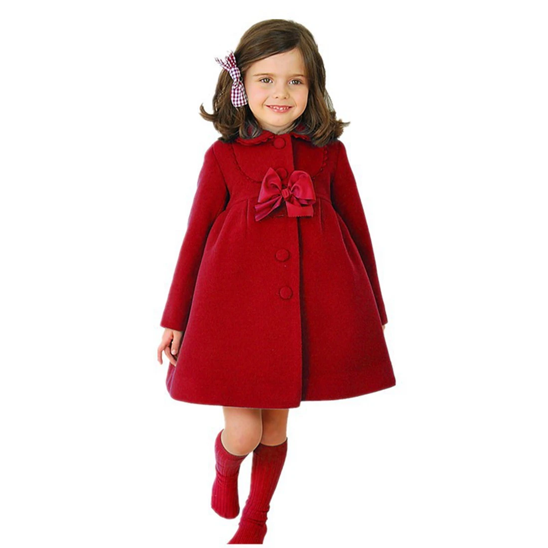 

Fashion Girls Kids Long Fleece Wind Trench Coat Jacket Winter Outerwear Clothes Red /Blue /Purple