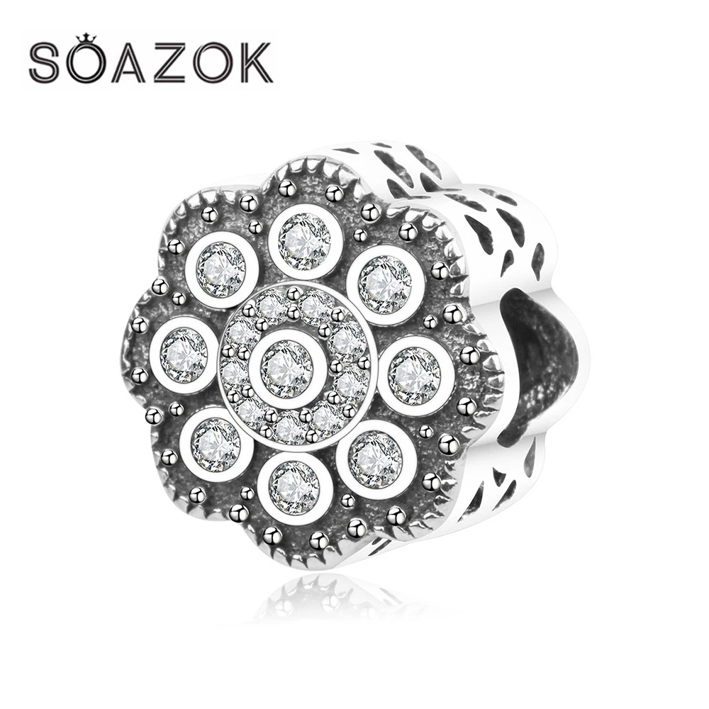 Soazok Элегантный 100% S925 стерлингового серебра Талисманы Fit Pandora браслет &amp Цепочки и