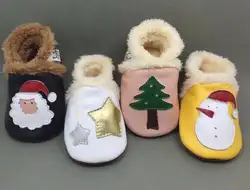Рождественские стильные зимние теплые с мехом из натуральной кожи детские Мокасины детская обувь новорожденных первых шагов малыша обувь
