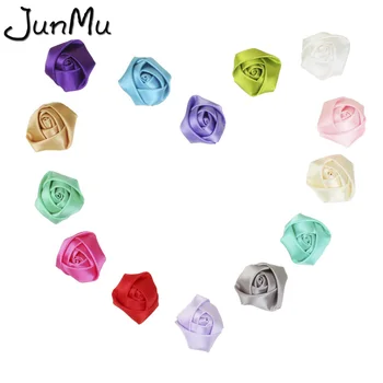 

100Pcs/Lot 4CM Satin Rose Rosette Flower Head Baby Girl Kids Boutique Head wear Headbands Mini Hair Bow Accessories Party Decor