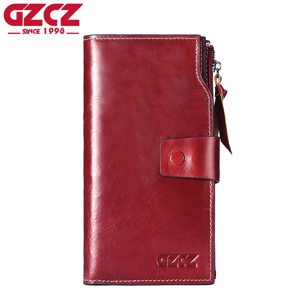 GZCZ Genuine Leather Slim Wallet Coin Purse Women Wallet Female zipper Card Holder Long Walet ...