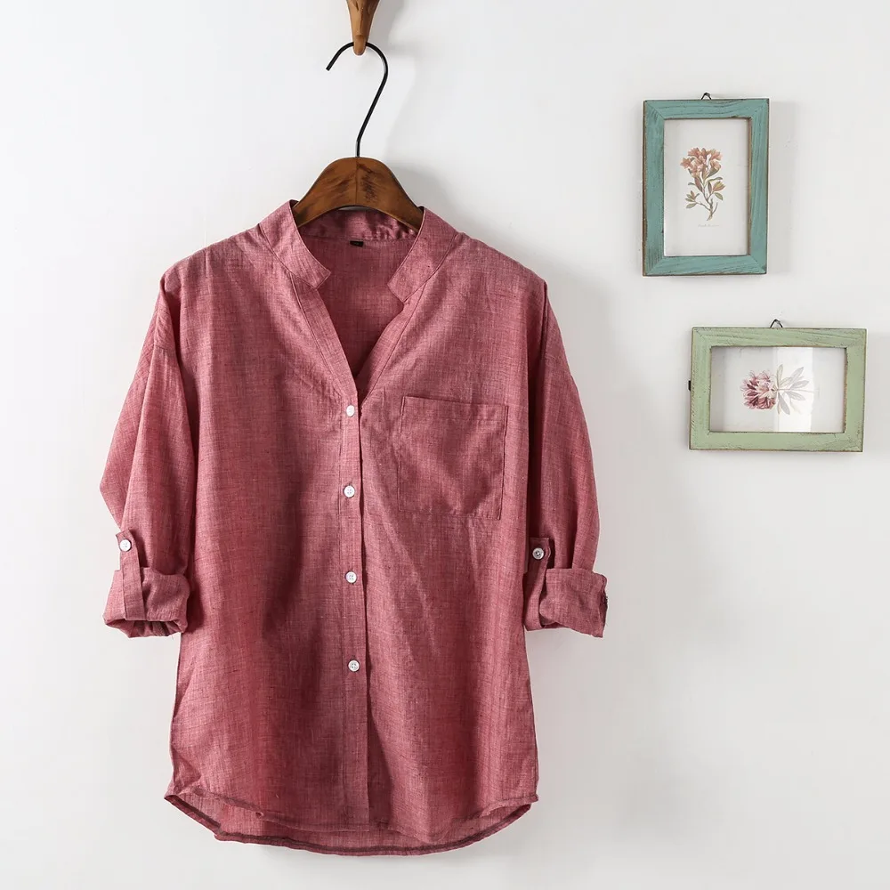 Dioufond Summer V-neck Cotton Thin Women Shirts Three Quarter Female Camisas Femininas Office Women Tops Blusas Femininas 2017