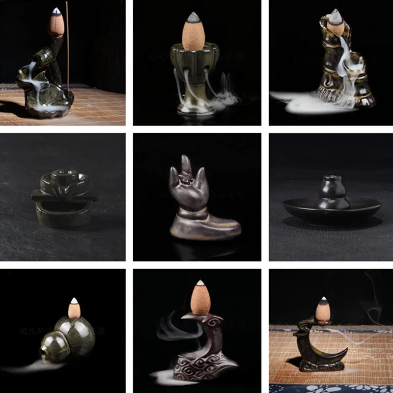 

9 Style Creative Ceramic Incense Holder Portable Backflow Censer Aromatherpy Fragrance Incenser Burner with Reflux Cones