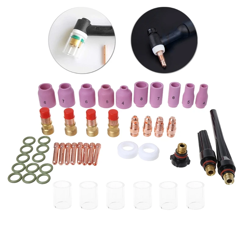 

49 Pcs TIG Welding Stubby Gas Lens #10 Pyrex Cup Kit for Tig WP-17/18/26 Torch L15