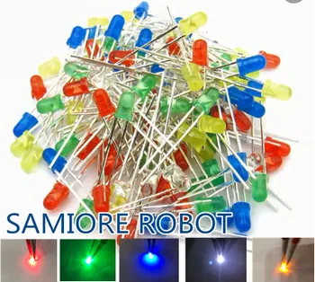 

100Pcs/lot 5 Colors F3 3MM Round LED Assortment Kit Ultra Bright Diffused Green/Yellow/Blue/White/Red Light Emitting Diode
