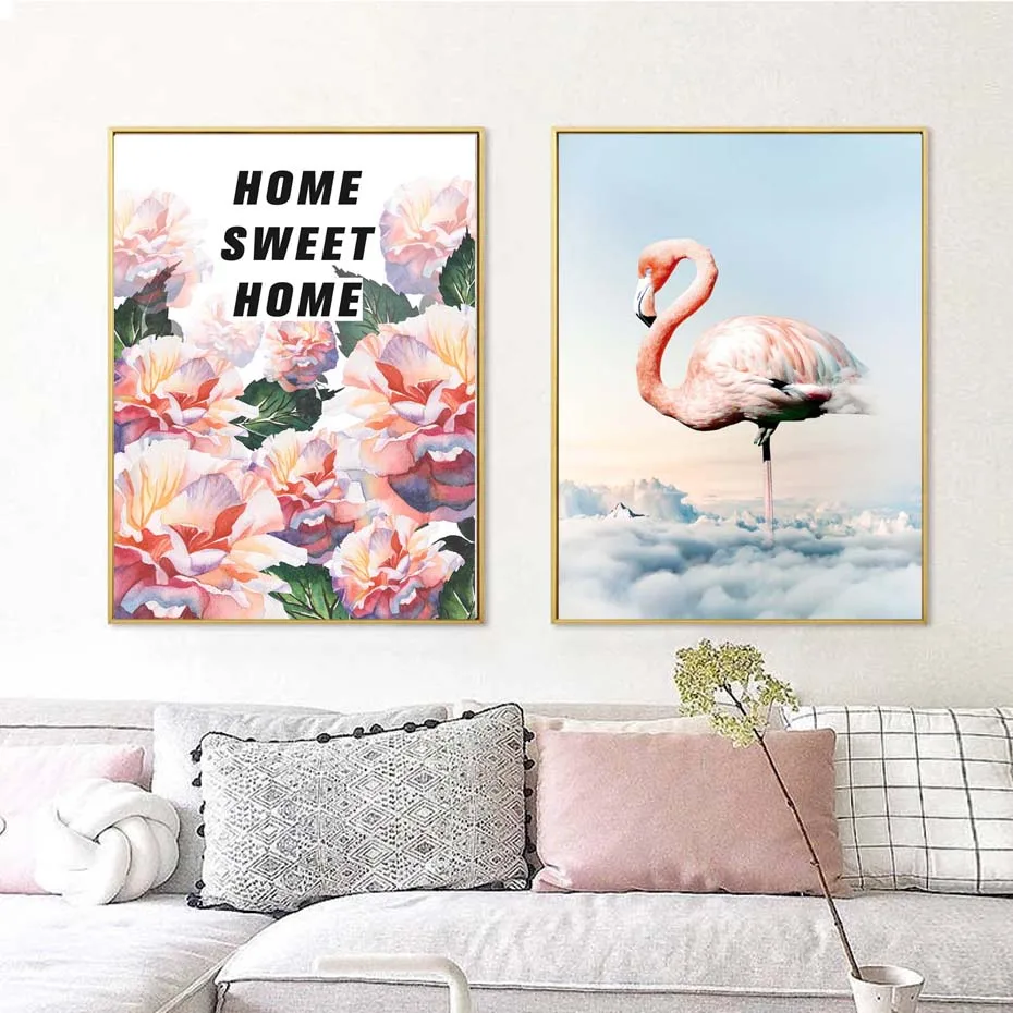 Pink Flamingo Flowers Posters Prints Flowers Quote Canvas Painting On The Wall For Living Room Home Decora Beautiful Colored Art